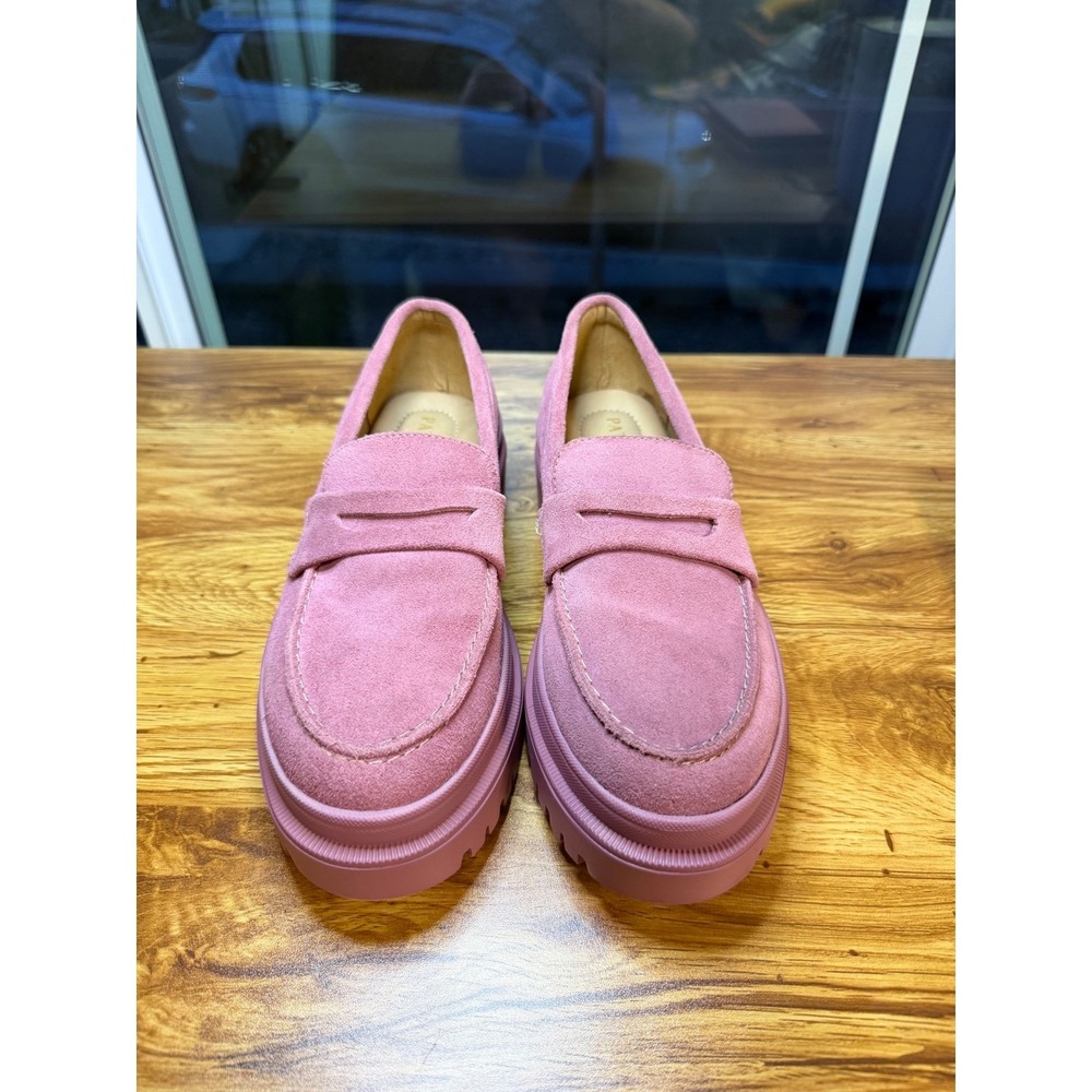 Patina Pink Zoe Suede Chunky Platform Penny Loafers Lug Sole Handmade 8.5 - Picture 2 of 8